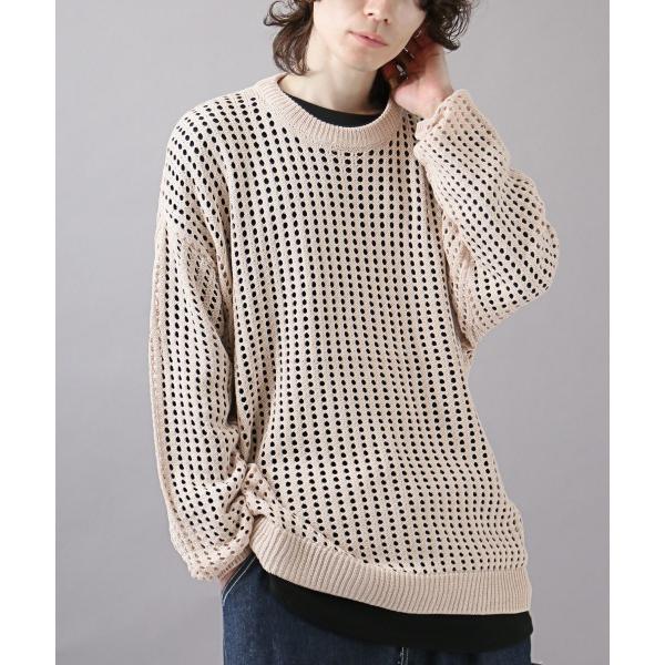 セーター ニット 7Gメッシュ編みクルーネックニット メンズ レディース