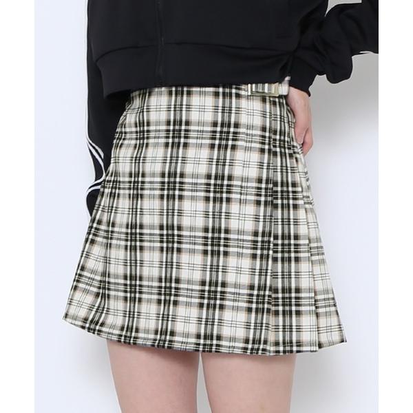 スカート サイドプリーツチェックミニスカート
