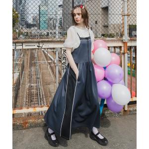 ワンピース 「forksy.」ハーフジップ配色トラックジャージキャミワンピース