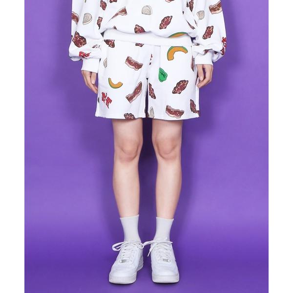 スウェットパンツ ジャージ フード総柄スウェットショーパン(ONIGIRI・YAKINIKU・NAT...