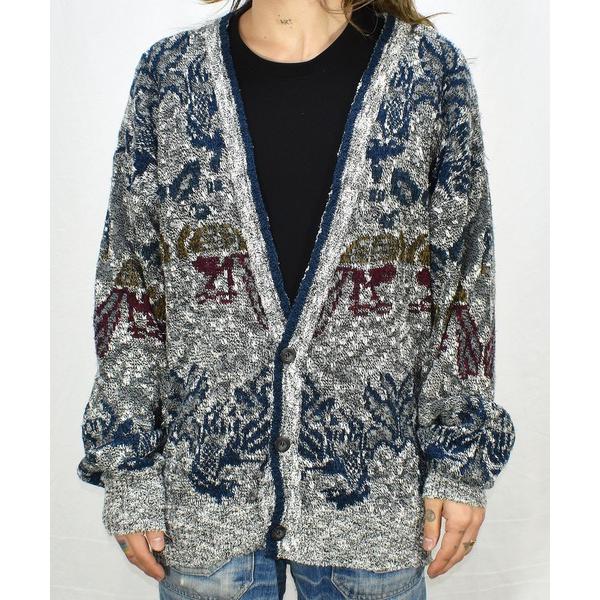 カーディガン 「ヴィンテージ古着」80-90's Michael Gerald 総柄 デザインニット...