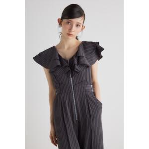 オールインワン ダブルフリルジップデザインロンパース 春服 レディース