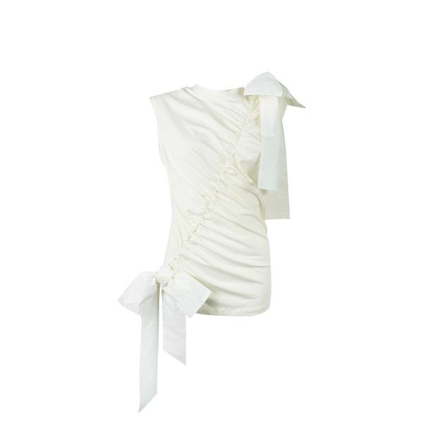 tシャツ リボンディテール シャーリングトップ レディース