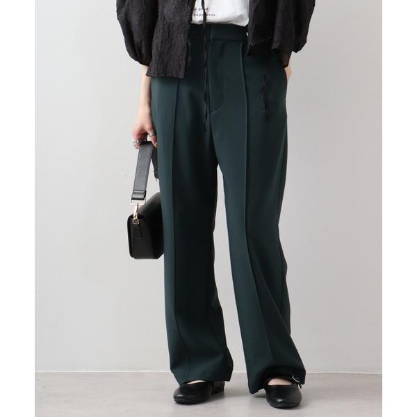 スラックス パンツ Abanicos ソフトツイル　ピンタック　ストレートパンツ レディース