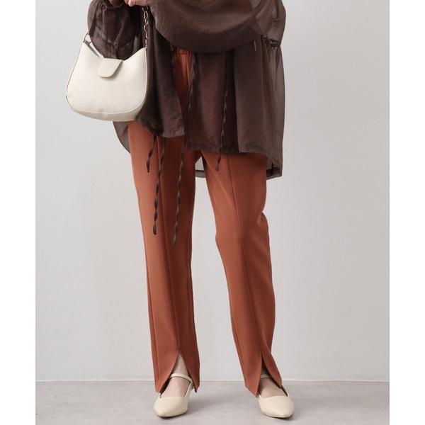 スラックス パンツ Abanicos ダブルクロス　フロントスリット　スリムパンツ レディース