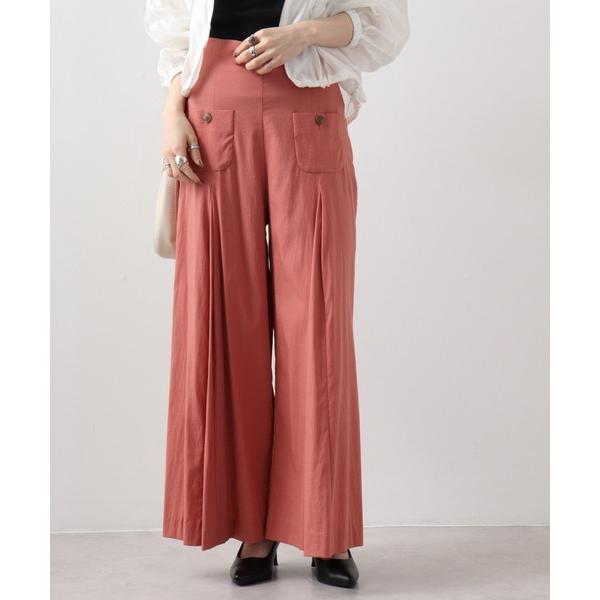 スラックス パンツ Abanicos フロントタックフレアーパンツ レディース