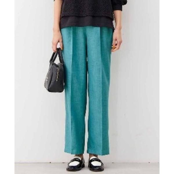 スラックス パンツ リブ　イン　コンフォート　きれい見えだけどらくちん　麻見え素材のイージーパンツ ...