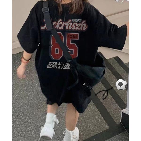 tシャツ ナンバリング 韓国 古着風 バックデザイン プリント ロゴ Y2K ストリート ルーズ 半...