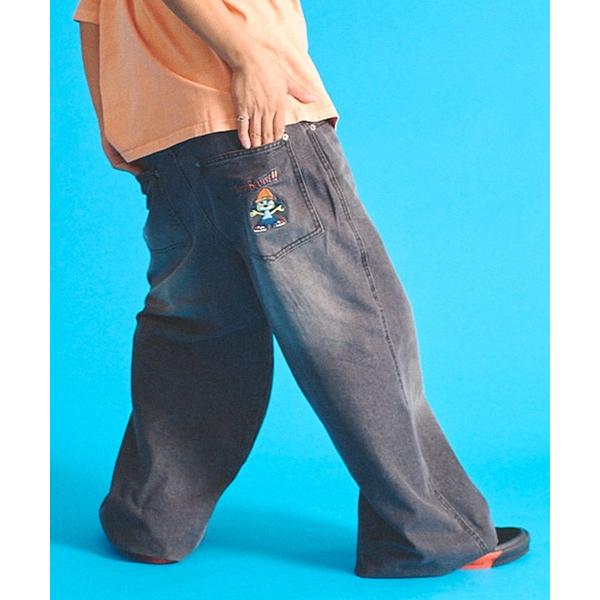 ジーンズ 「PA RAPPA THE RAPPER/パラッパラッパー」ワンポイント刺繍 バギーデニム...