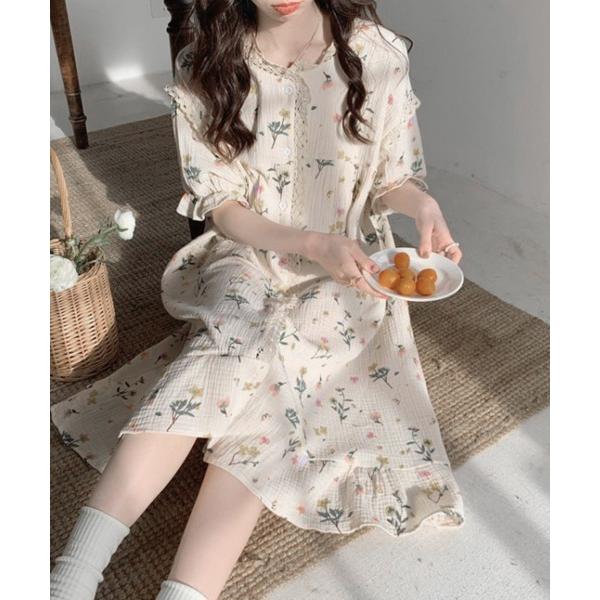 パジャマ ルームウェア セットアップルームウェア 花柄ワンピース レディース