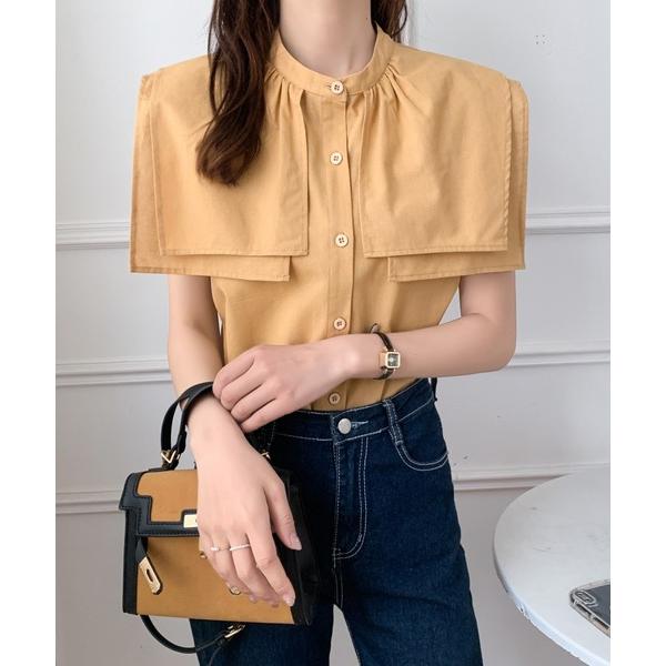 ブラウス シャツ スタンドカラーケープシャツ レディース
