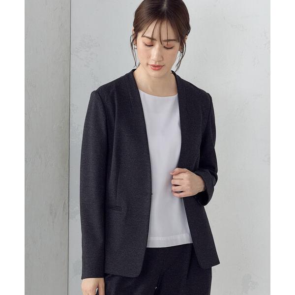 スーツ 「セットアップ対応／洗える」ジャージー　ノーカラージャケット レディース