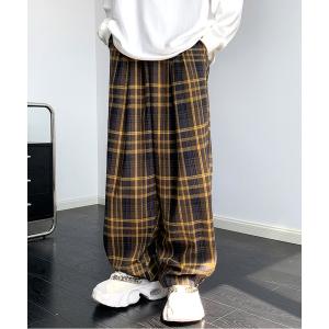 kuru グレータータンチェック ストレートパンツ スカパン オーロラペーンチェック ワイドストレートパンツ