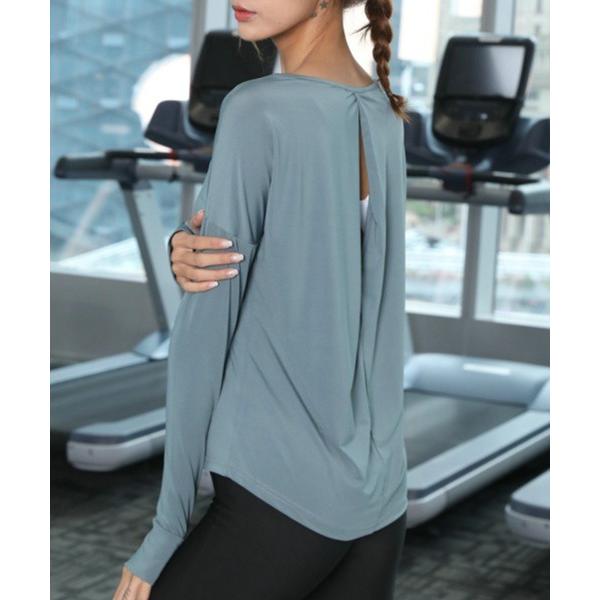 「吸汗速乾」長袖サムホール付きバックオープンヨガトップス ジムウェア レディース レディース