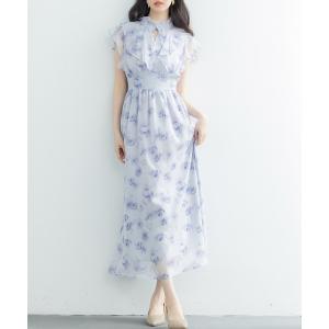 ワンピース 花柄シフォン生地ミモレ丈ワンピースの商品画像