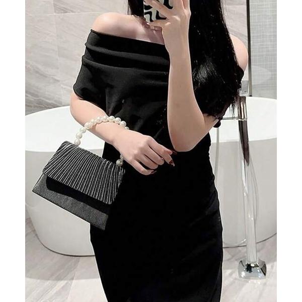 ハンドバッグ 2way パールサテンミニハンドバッグ