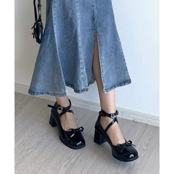 パンプス 「トレンドアイテム！」ブロックヒールリボンパンプス