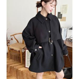 ステンカラーコート コート ニットメルトン2WAYアレンジカラーミドル丈カラーコート レディース