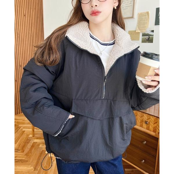 ブルゾン ジャンバー 裏ボアナイロンスタンドカラーアノラックブルゾン レディース