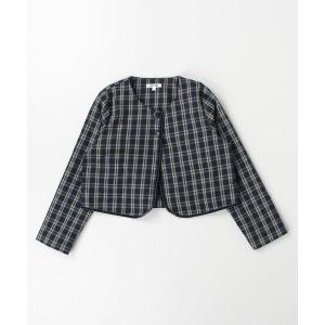 「BEAMS」 「KIDS」チェック柄ノーカラージャケット 130 ネイビー キッズ｜zozo