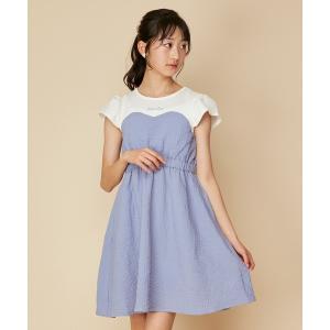 ワンピース 「ウエスト調整可能」ふくれジャガードドッキングワンピ キッズ