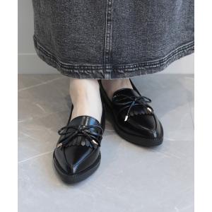 ローファー 「shoes365」ポインテッド トゥ厚底キルトローファー レディース