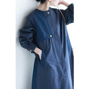 トレンチコート コート (濃紺)異素材合わせのノ...の商品画像