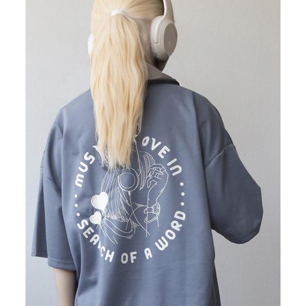 tシャツ 「0」ハート刺繍＆ガールイラスト LOVE MUSIC  ビッグシルエット プリントTシャ...