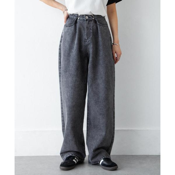 ワイドパンツ ジーンズ デニム デニムパンツ ウエストフックルーズデニム レディース