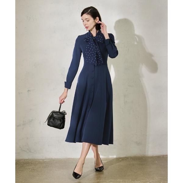 「JENNE」 長袖ワンピース SMALL ネイビー レディース