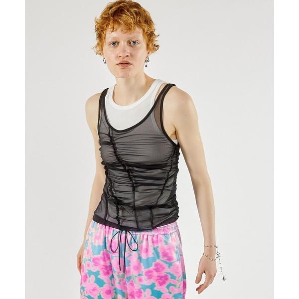 タンクトップ ノースリーブ Sheer Drape layered Tank Top/シアードレープ...