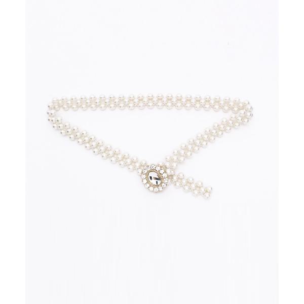 ベルト ビジューバックル　パールゴムベルト レディース