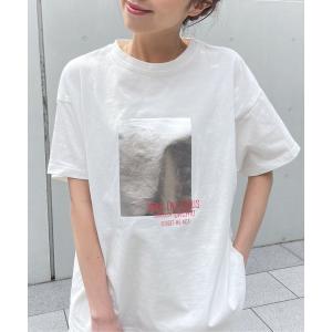 tシャツ Tシャツ レディース 箔ロゴプリントオーバーサイズT