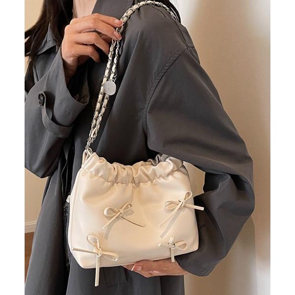 ショルダーバッグ バッグ リボン付きチェーンショルダーバッグ レディース