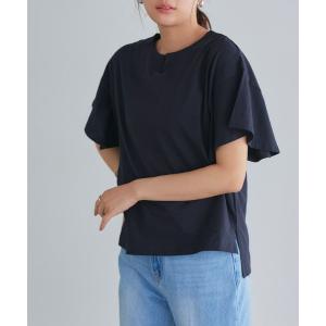 tシャツ Tシャツ レディース ミドル丈フレアスリーブキーネックカットソー