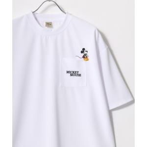 tシャツ 2025SS Disney/ディズニー オーバーサイズ ミッキーワンポイント刺繍 ポケット付 半袖Tシャツ レディース メンズ レディース