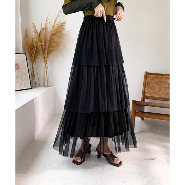 スカート ティアードチュールフリルスカート