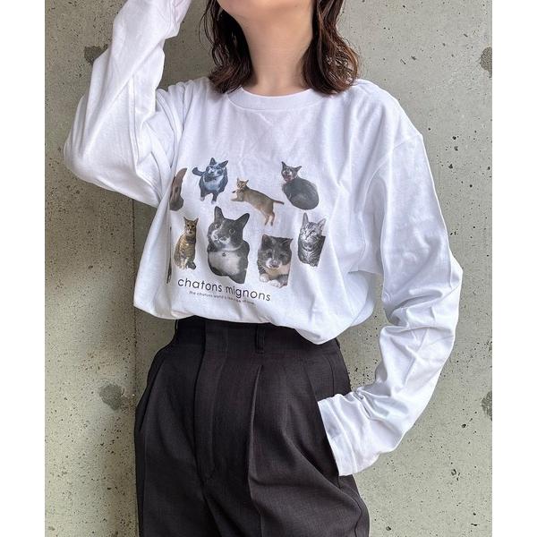 tシャツ 猫いっぱいロングＴシャツ レディース