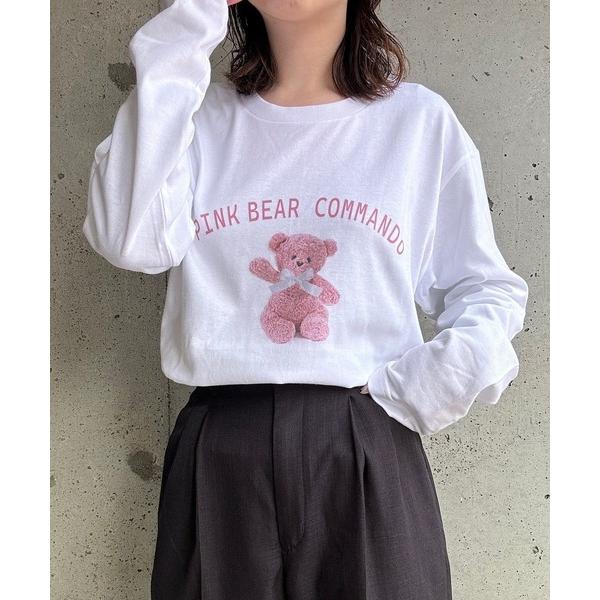 tシャツ ベアプリントロングTシャツ レディース