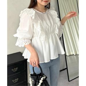 ブラウス シャツ カットワークレースフリルペプラ...の商品画像