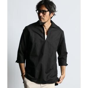 シャツ ブラウス メンズ LINEN BLEND 3Q SKIPPER SHIRT：綿麻素材 7分袖 スキッパーシャツの商品画像
