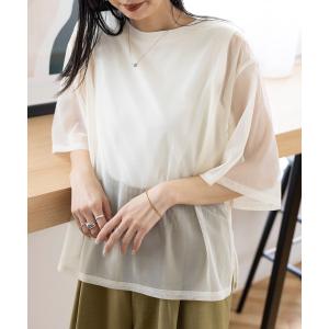 tシャツ チュール5分袖レイヤード　114635 レディース