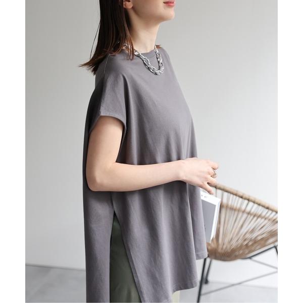 tシャツ 「USAコットン」ロングスリットノースリーブTシャツ レディース