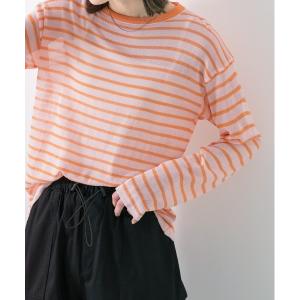 tシャツ カラーボーダー シアープルオーバー レディース