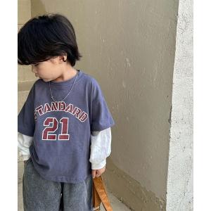 tシャツ 「kids」カレッジロゴ重ね着風ロンT...の商品画像