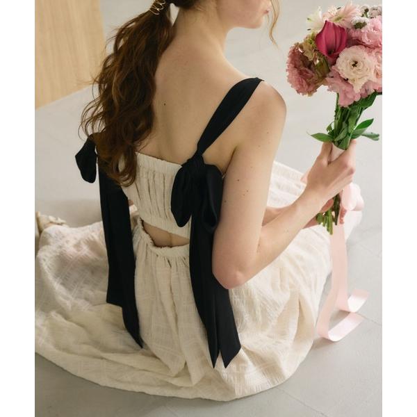 ワンピース lady ribbon shoulder onepiece/肩リボンワッシャーワンピース