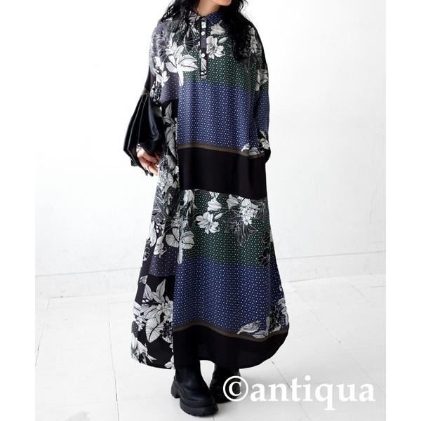 「antiqua」 「patterntorso」シャツワンピース FREE グレー レディース