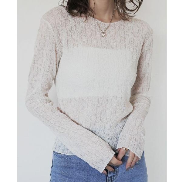 tシャツ ふくれジャガードシアートップス／emboss jacquard sheer top しわ加...