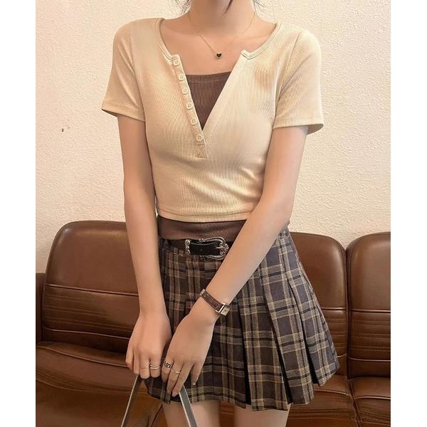 tシャツ コットンバイカラー半袖Tシャツ レディース