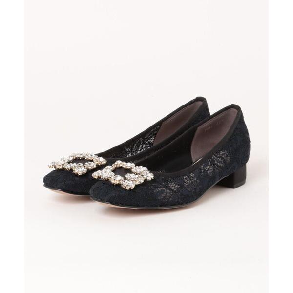 パンプス ビジューモチーフチュールパンプス
